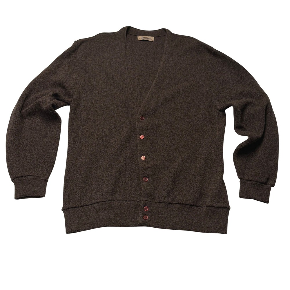 Vintage Jantzen Six Button Cardigan Sweater Brown Made in USA Mens Large